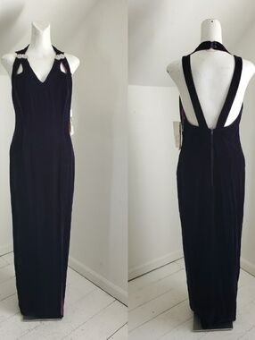 90s Vintage NWT Sleeveless Purple Velvet Pencil Dress Prom Evening 31" Waist
